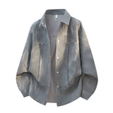 Herren Oversize-Hemdjacke in Acid-Wash-Optik mit Druckknopfverschluss – Meliertgrau
