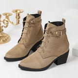 Damen Schnür-Stiefeletten mit Blockabsatz und hohem Tragekomfort – Khaki