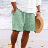 Niklas | Herren Gestreifte Kordelzug Locker sitzende Strandshorts – Grasgrün