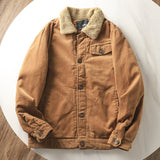 Herren gefütterte Cordjacke mit Teddykragen und Knopfleiste – Khaki