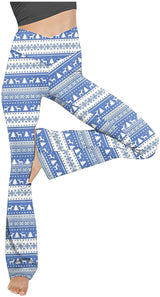 Damen nan taillenhohe Yogahose mit überkreuztem Bund und ausgestelltem Saum mit Schlitz Drune – Weihnachts-Himmelblau