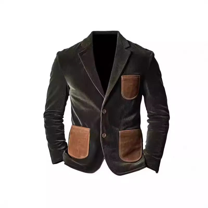 Herren eleganter Cord-Blazer mit Kontrasttaschen Aliams