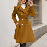 Damen Langarm-Mantel Longline mit Taschen – Camel