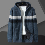 Herren Gestreifte Kapuzenjacke mit Kordelzug und Taschen – Blau