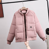 Damen kurzer gesteppter Blouson mit hohem Stehkragen – Rosa