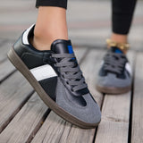 Damen Sportliche Schnür Leder Sneakers Mit Rutschfester Sohle – Bequeme Freizeitschuhe – Schwarz