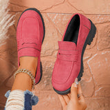 Damen Rote Wildleder Chunky Plattform Penny Loafer Mit Profilsohle – Rot