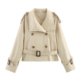 Damen Trenchjacke mit Gürtel und doppelter Knopfleiste – Khaki