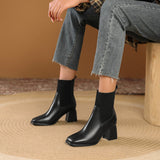 Damen Chunky Stiefeletten mit Strick-Einsatz und robustem Absatz – Schwarz