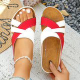 Damen Offene Riemchen Leder Sandalen – Bequeme Sommerschuhe – Rotweiß