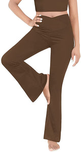 Damen nan taillenhohe Yogahose mit überkreuztem Bund und ausgestelltem Saum mit Schlitz Drune – Braun