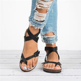Damen Offene Leder Sandalen Mit Überkreuzten Riemen – Elegante Komfort Passform – Schwarz