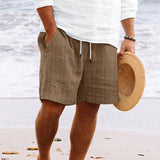 Niklas | Herren Gestreifte Kordelzug Locker sitzende Strandshorts – Braun