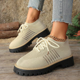 Damen Schnür Mesh Sneaker – Atmungsaktive Laufschuhe Mit Grip Sohle – Beige