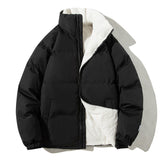 Damen gesteppte Thermo-Bomberjacke mit Teddyfutter und hohem Stehkragen – Schwarz