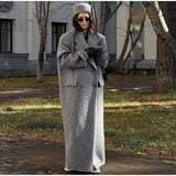 Damen Oversized Langarm Maxi-Mantel mit Taschen – Grau