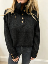 Maja | Damen Langarmpullover mit Knöpfen – Schwarz