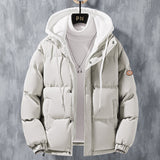 Herren wattierte Steppjacke mit Kapuze und Zwei-Wege-Reißverschluss – Khaki