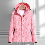 Damen leichte Regen- und Windjacke mit Kapuze und Blattmuster – Damen - Rosa