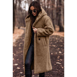 Damen Teddymantel mit Kapuze und großen Knöpfen – Camel