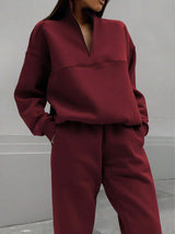 Damen Oversized Zweiteiliges Set – Burgunderrot