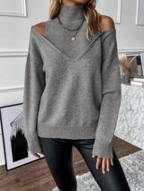 Bettina | Damen Off-Shoulder Rollkragenpullover Aus Strick – Grau