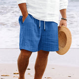 Niklas | Herren Gestreifte Kordelzug Locker sitzende Strandshorts – Blau