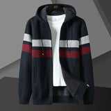 Herren Gestreifte Kapuzenjacke mit Kordelzug und Taschen – Marineblau