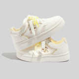 Damen Atmungsaktive Weiße Mesh Sneaker Mit Schnürung – Weißgelb