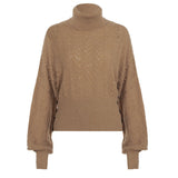 Damen Cropped Langarm-Turtleneck-Pullover mit Knöpfen – Khaki
