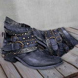 Damen Western Stiefeletten mit Schnallenriemen und Ketten – Blau
