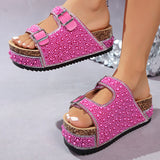 Damen Elegante Offene Glitzerstein Sandalen – Funkelnde Komfort Schuhe – Magenta