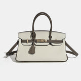 Jana | Damen Leder Schultertasche – Strukturierte Handtasche Rindsleder Crossbody für Büro 2026 – Weiß mit Grau