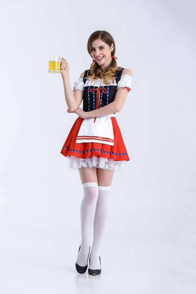 Damen Mini Rot Oktoberfest Dirndl Kleid