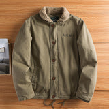 Herren Canvasjacke mit Teddykragen, Isolierfütterung und Kordelzug – Erbsengrün