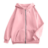 Damen weite Kapuzenjacke mit Reißverschluss, Kängurutaschen und Rippbündchen – Rosa