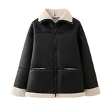 Damen Oversized Aviator Blouson mit Taschen – Schwarz