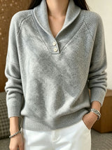 Martha | Damen Langarmpullover mit Knöpfen – Grau