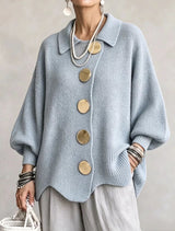 Damen Langarm-Strickjacke mit Knöpfen – Himmelblau