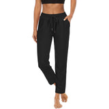 Damen nan komfortable Loungehose mit hohem Bund Tunnelzug Seitentaschen und leichtem Stretch Drune – Lange Hose Schwarz