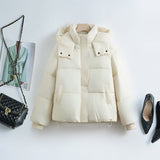Damen kurze Steppjacke mit herausnehmbarem Kragenpolster – Offwhite
