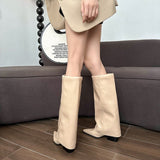 Damen Stiefel mit Blockabsatz und modernem Schnitt in Braun – Khaki