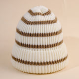 Damen Beanie-Mütze gestreift mit weichem Innenfutter – Khaki