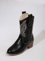 Damen Western Stiefelette mit Blockabsatz – Schwarz