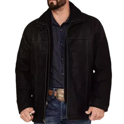 Herren elegante Lederjacke mit hohem Kragen Aliams
