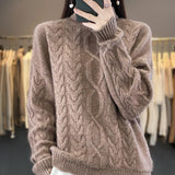 Damen Oversized Pullover mit Rundhalsausschnitt – Naturcamel