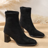 Damen Stiefeletten aus Wildleder mit Blockabsatz und Reißverschluss – Schwarz