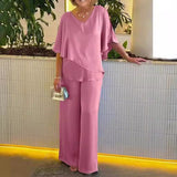 Martha | Damen Komfortables Set Weites Bein – Wide Leg Set Komfort 2026 – Rosa