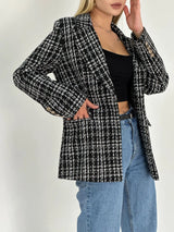 Damen Blazerjacke mit tailliertem Schnitt und eleganten Knöpfen – Schwarz Weiß