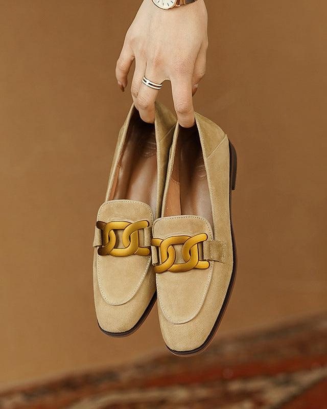 Jessica | Loafer aus Wildleder mit goldener Gliederschnalle